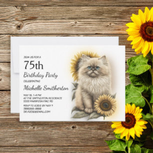 Himalayan Kitten Cat Sunflower 75e verjaardag Kaart