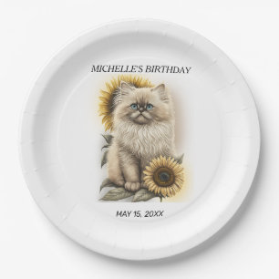 Himalayan Kitten Cat Sunflower Birthday Naam Papieren Bordje