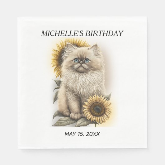 Himalayan Kitten Cat Sunflower Birthday Naam Servet (Voorkant)