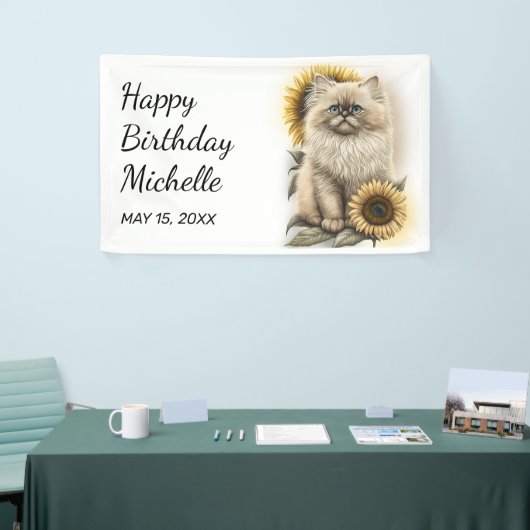 Himalayan Kitten Cat Sunflower Happy Birthday Spandoek (Beurs)