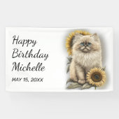 Himalayan Kitten Cat Sunflower Happy Birthday Spandoek (Horizontaal)