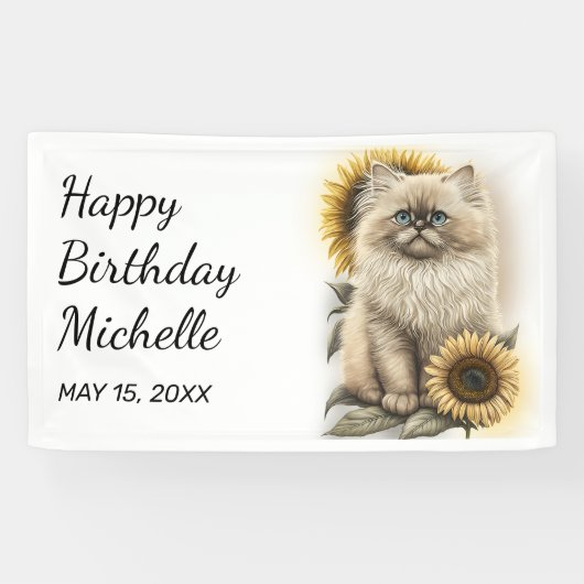 Himalayan Kitten Cat Sunflower Happy Birthday Spandoek (Horizontaal)