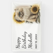 Himalayan Kitten Cat Sunflower Happy Birthday Spandoek (Verticaal)