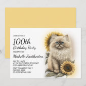 Himalayan Kitten Kat Zonnebloemen 100ste Verjaarda Kaart (Voorkant / Achterkant)