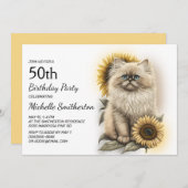 Himalayan Kitten Kat Zonnebloemen 50ste Verjaardag Kaart (Voorkant / Achterkant)