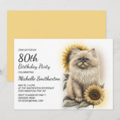 Himalayan Kitten Kat Zonnebloemen 80ste Verjaardag Kaart (Voorkant / Achterkant)