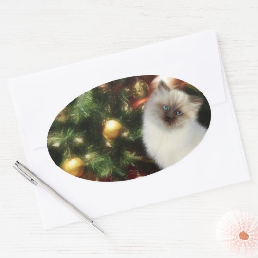 Himalayan kitten Kerstmis Ovale Sticker (Envelop)