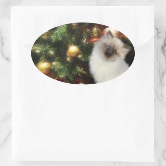 Himalayan kitten Kerstmis Ovale Sticker (Tas)