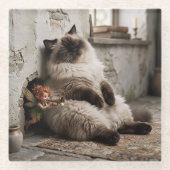 Himalayan Kitty en Pixie Wakker Schrik  Glazen Onderzetter (Voorkant)
