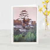 Himeji Castle, Hiroshi Yoshida, Woodcut Kaart (Gele Bloem)