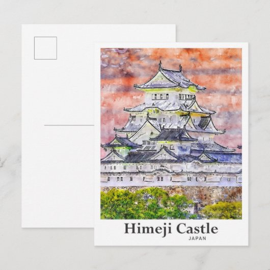 Himeji Castle Japan Travel Waterverf met de hand g Briefkaart (Voorkant / Achterkant)