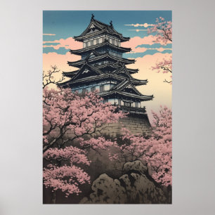 Himeji Castle met Cherry Blossom Japanse Kunst Poster
