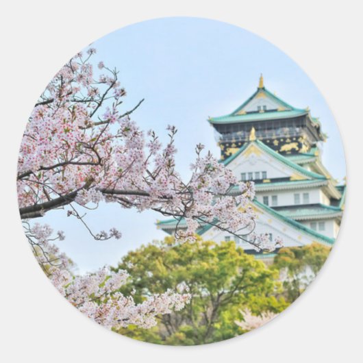 Himeji kasteel met kersenbloesems ronde sticker (Voorkant)