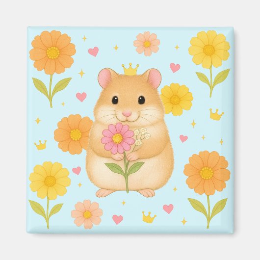 HIMEKARI Floral Hamster Magnet – Blue (Voorkant)