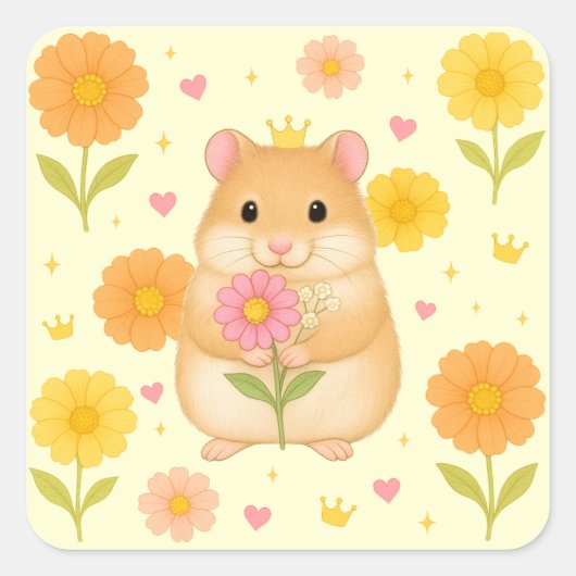 HIMEKARI Floral Hamster Sticker – Cream (Voorkant)