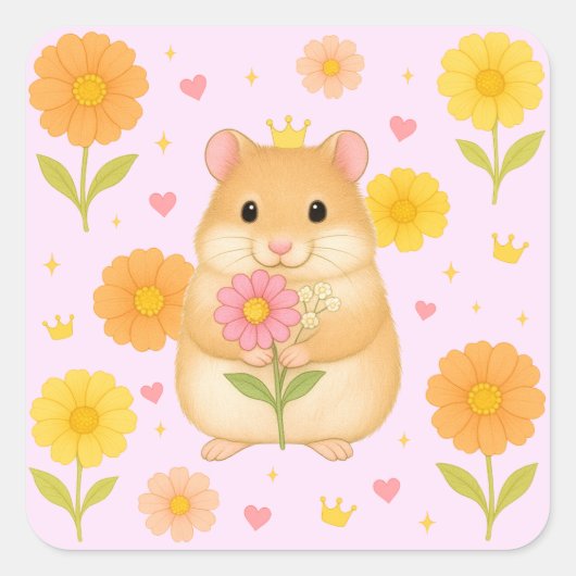 HIMEKARI Floral Hamster Sticker – Pink (Voorkant)