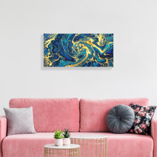 Himmerend Goud & Deep Sea Blauwe Vloeibare Acryl A Canvas Afdruk