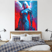 Himmlische Engelsschönheit in silberner Rüstung Canvas Afdruk (Insitu (Slaapkamer))