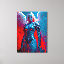 Himmlische Engelsschönheit in silberner Rüstung Canvas Afdruk