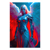 Himmlische Engelsschönheit in silberner Rüstung Foto Afdruk (Voorkant)