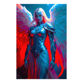 Himmlische Engelsschönheit in silberner Rüstung Foto Afdruk