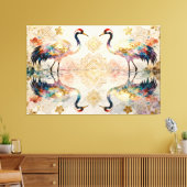 Himmlische Kraniche in Harmonie - Wasserfarben Canvas Afdruk (Insitu (Woonkamer))