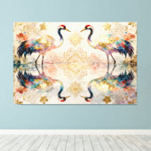 Himmlische Kraniche in Harmonie - Wasserfarben Canvas Afdruk (Insitu (Houten vloer))