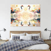 Himmlische Kraniche in Harmonie - Wasserfarben Canvas Afdruk (Insitu (Slaapkamer))