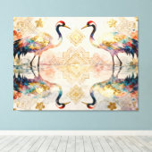Himmlische Kraniche in Harmonie - Wasserfarben Canvas Afdruk (Insitu (Houten vloer))