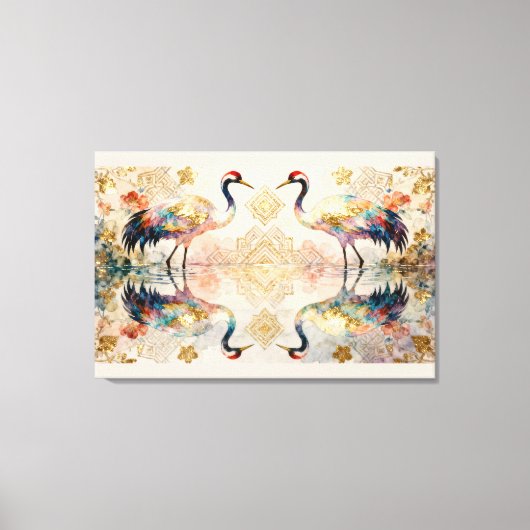 Himmlische Kraniche in Harmonie - Wasserfarben Canvas Afdruk (Voorkant)