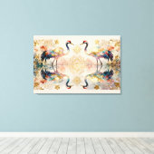 Himmlische Kraniche in Harmonie - Wasserfarben Canvas Afdruk (Insitu (Houten vloer))
