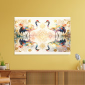 Himmlische Kraniche in Harmonie - Wasserfarben Canvas Afdruk (Insitu (Woonkamer))