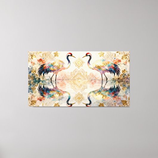 Himmlische Kraniche in Harmonie - Wasserfarben Canvas Afdruk (Voorkant)