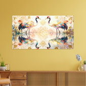 Himmlische Kraniche in Harmonie - Wasserfarben Canvas Afdruk (Insitu (Woonkamer))