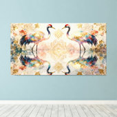 Himmlische Kraniche in Harmonie - Wasserfarben Canvas Afdruk (Insitu (Houten vloer))