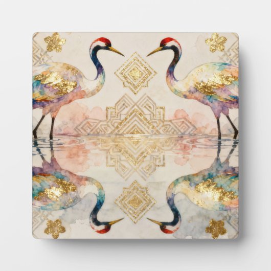 Himmlische Kraniche in Harmonie - Wasserfarben Fotoplaat (Voorkant)