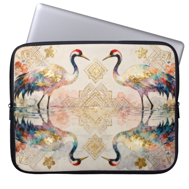 Himmlische Kraniche in Harmonie - Wasserfarben  Laptop Sleeve (Voorkant)