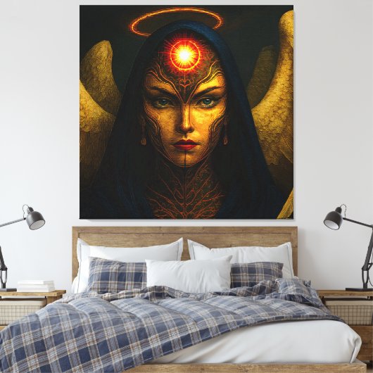 Himmlische Wächter Engel - Glasbaustein Stil Canvas Afdruk (Insitu (Slaapkamer))