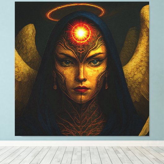 Himmlische Wächter Engel - Glasbaustein Stil Canvas Afdruk (Insitu (Houten vloer))