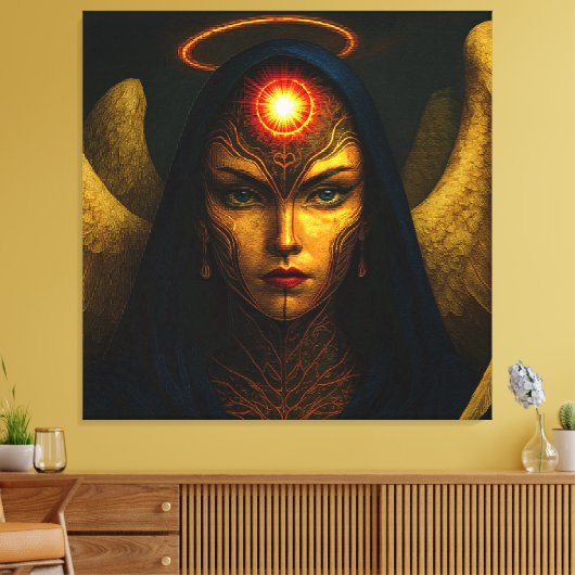 Himmlische Wächter Engel - Glasbaustein Stil Canvas Afdruk (Insitu (Woonkamer))