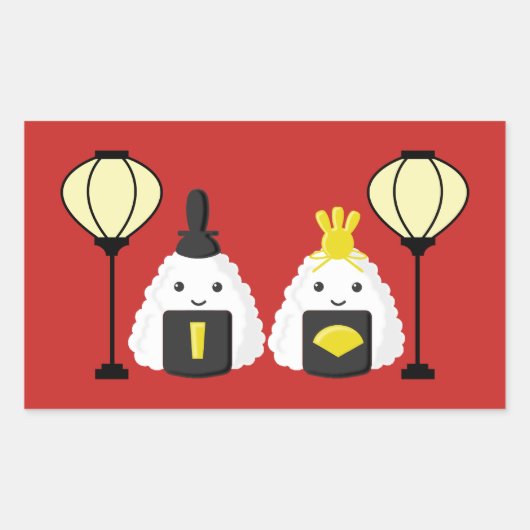 Hina Matsuri Onigiri Rechthoekige Sticker (Voorkant)