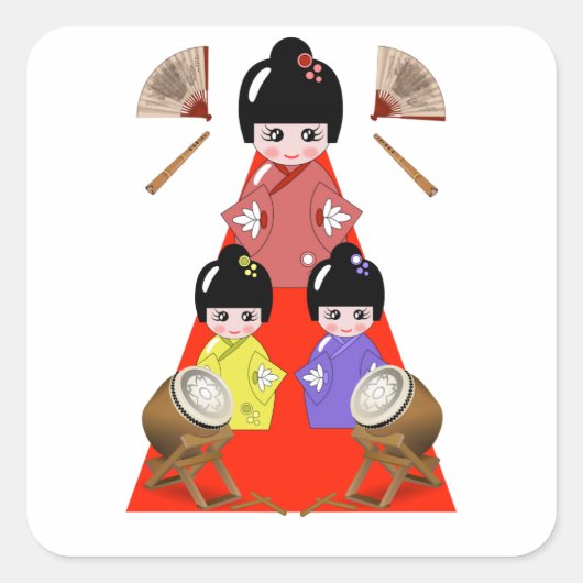 Hinamatsuri, Meisjes Dag Japanse Doll Vierkante Sticker (Voorkant)