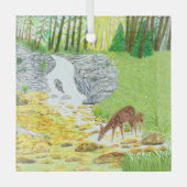 Hinde en jong hert glas ornament (Voorkant)