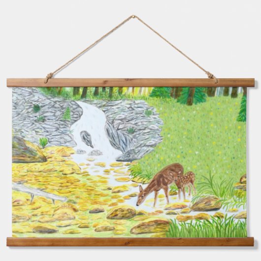 Hinde en jong hert hangend wandkleed (Voorkant)