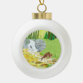 Hinde en jong hert keramische bal ornament (Voorkant)