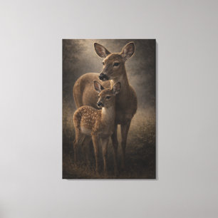 Hinde en jong hert Kunst over wilde herten Opg Canvas Afdruk