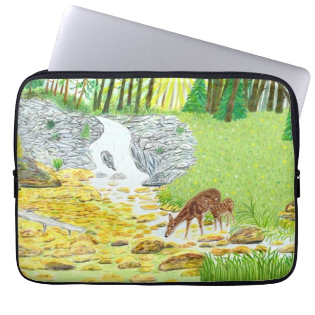 Hinde en jong hert laptop sleeve (Voorkant)