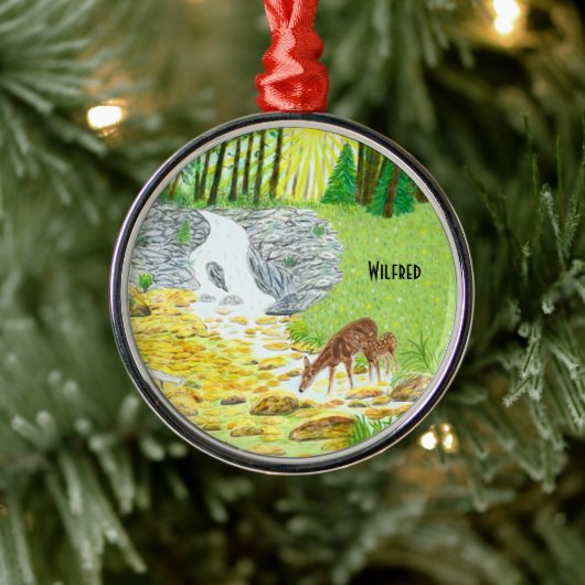 Hinde en jong hert metalen ornament (Boom)