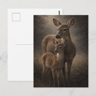 Hinde en jong | Herten natuur kunst | Briefkaart