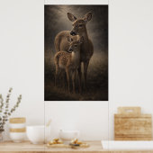 Hinde en jong | Herten natuur kunst | Poster (Keuken)